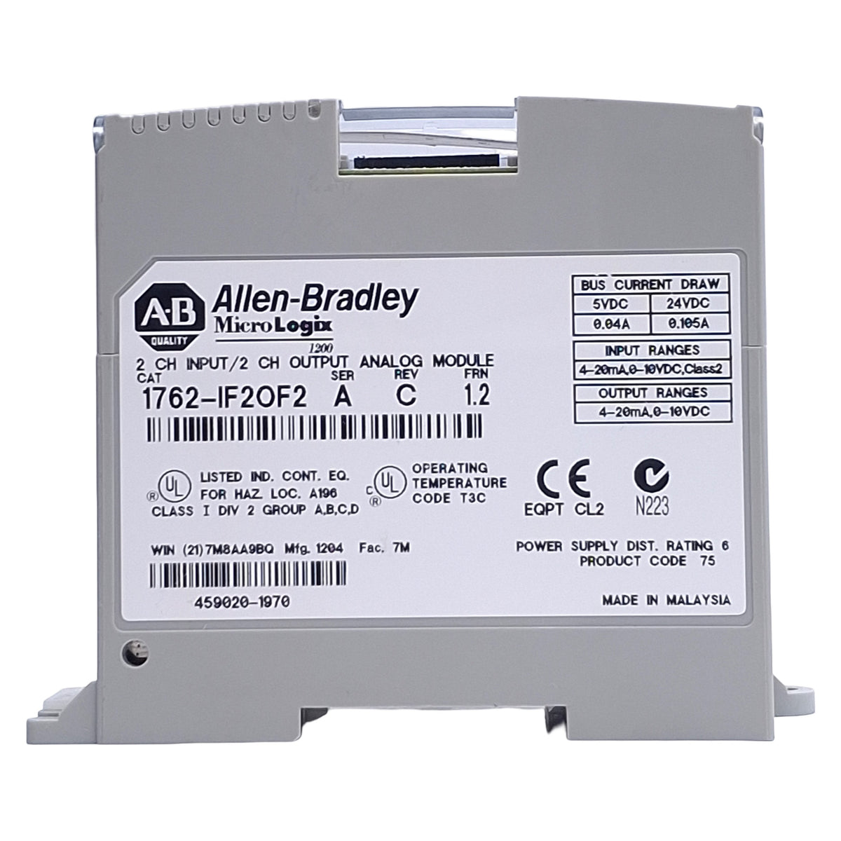 Used Allen Bradley 1762-IF2OF2 Series A MicroLogix 1200 Analog I/O Module 4-Channel