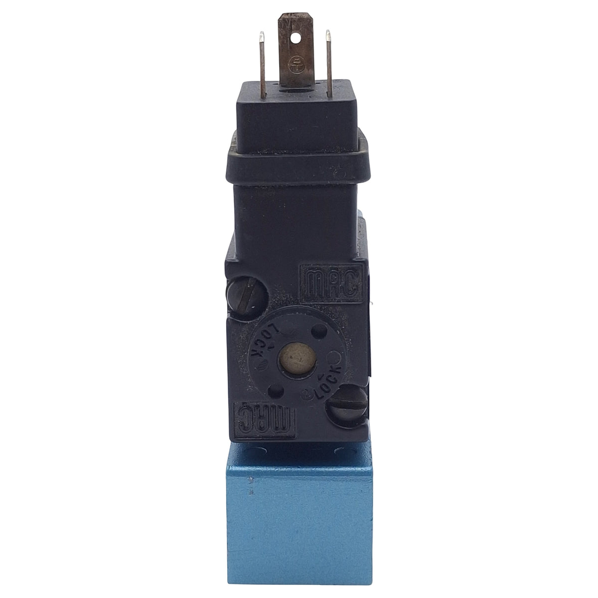 Used Mac 132B-501JB Solenoid Valve, 3/2-Way NO-NC, 1/8in NPT, Vac-150psi, 24VDC Coil