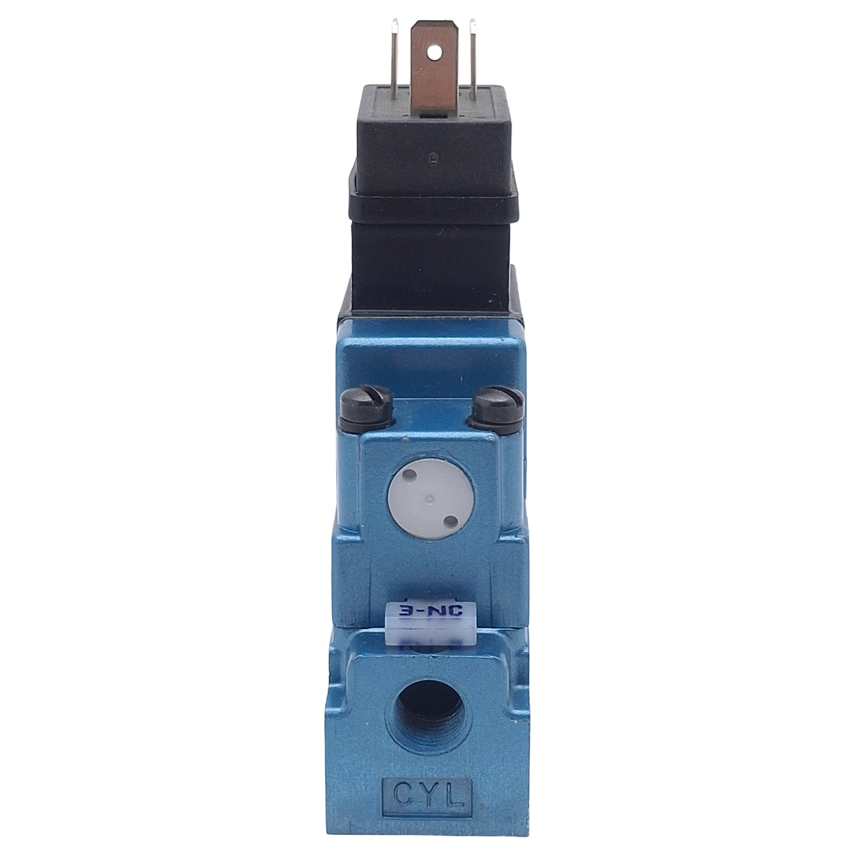 Used Mac 132B-591JD Solenoid Valve, 3/2-Way NO-NC, 1/8in NPT, Vac-150psi, 24VDC Coil