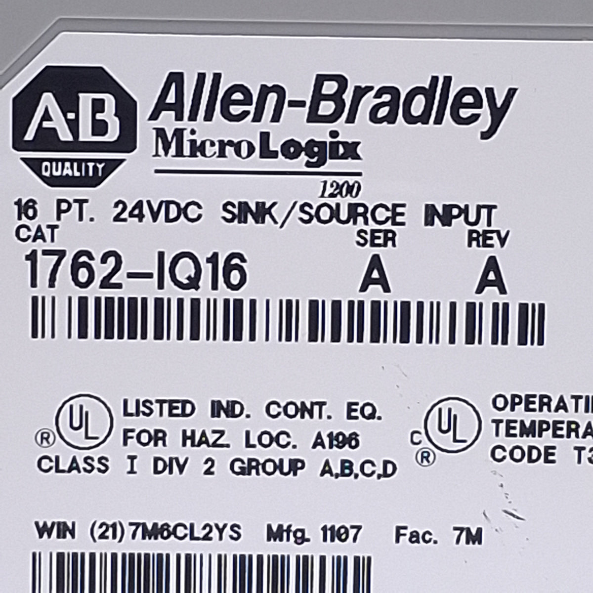 Used Allen Bradley 1762-IQ16 Ser A MicroLogix Digital Input Module 24VDC, 16-Point