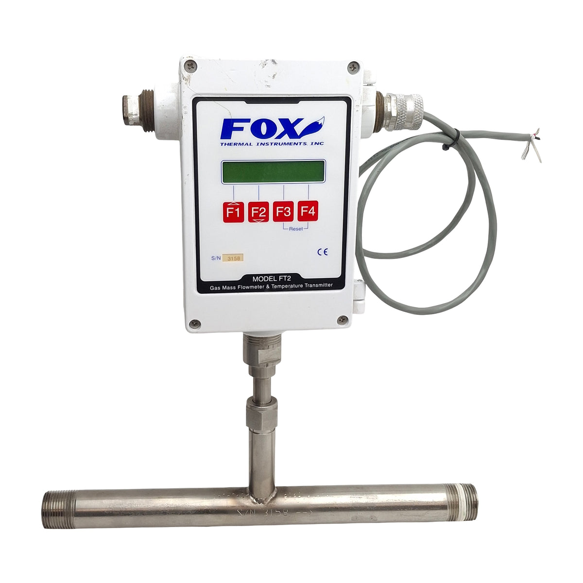 Used Fox Thermal Model FT2 V1.4 Rev L In-Line Flow Meter, 4-20mA Out, ~140SCFM Max