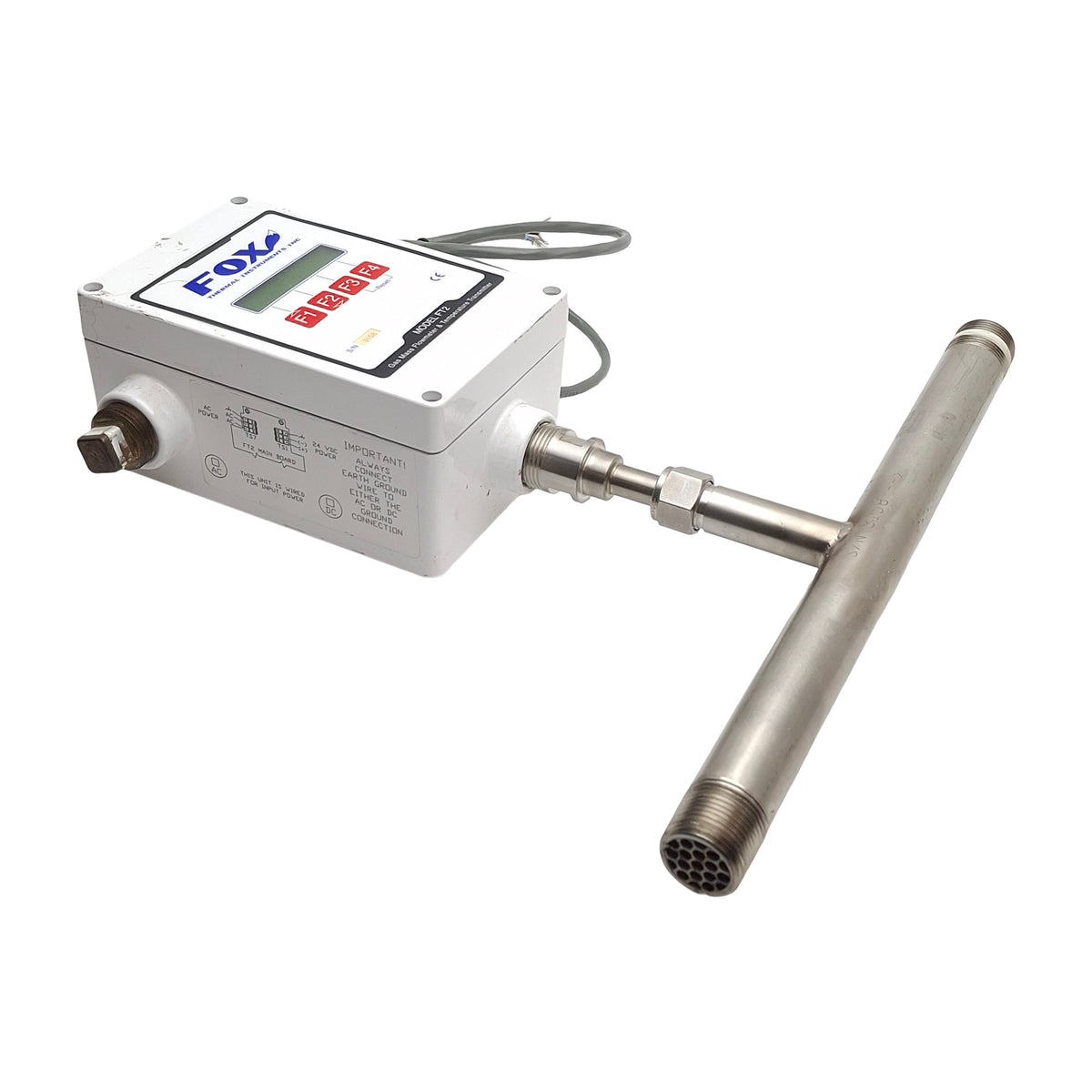 Used Fox Thermal Model FT2 V1.4 Rev L In-Line Flow Meter, 4-20mA Out, ~140SCFM Max