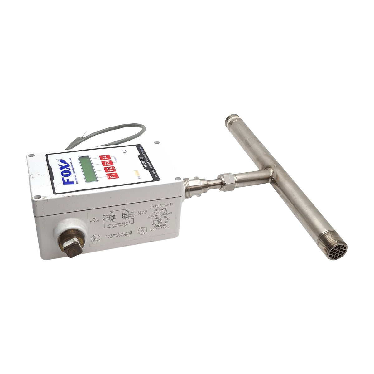 Used Fox Thermal Model FT2 V1.4 Rev L In-Line Flow Meter, 4-20mA Out, ~140SCFM Max