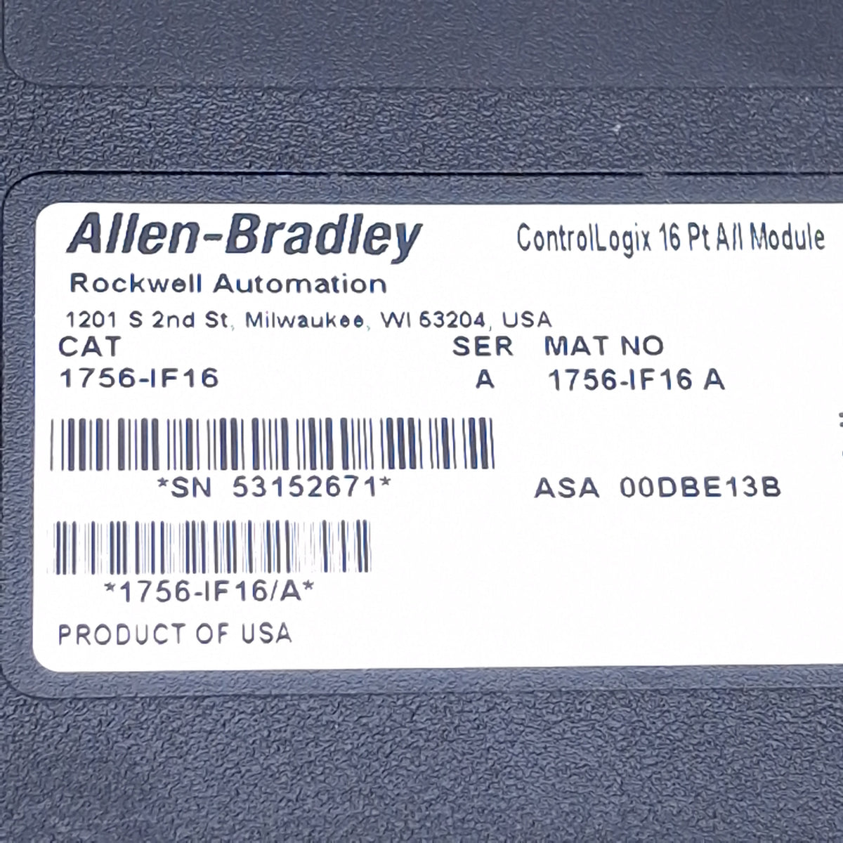 Used Allen Bradley 1756-IF16 Ser A ControlLogix Analog Input Module 16-Point, ±10V In