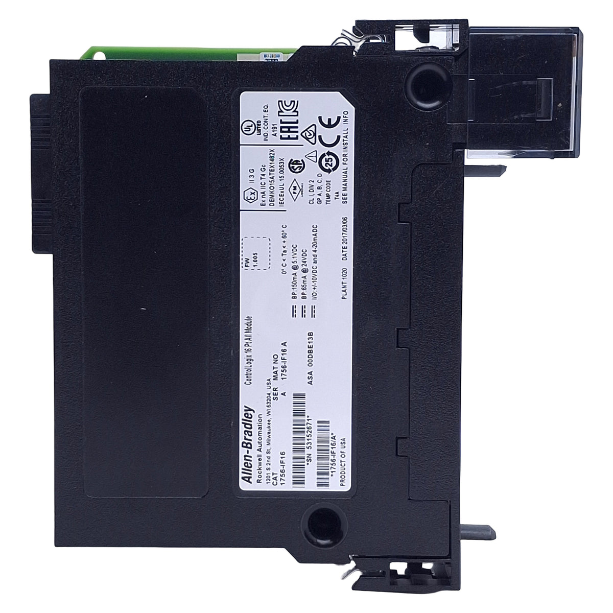 Used Allen Bradley 1756-IF16 Ser A ControlLogix Analog Input Module 16-Point, ±10V In
