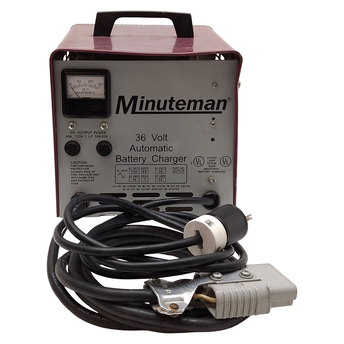 Used Minuteman 957727 Automatic Battery Charger, 36VDC 20A Output, 120VAC 10A Input