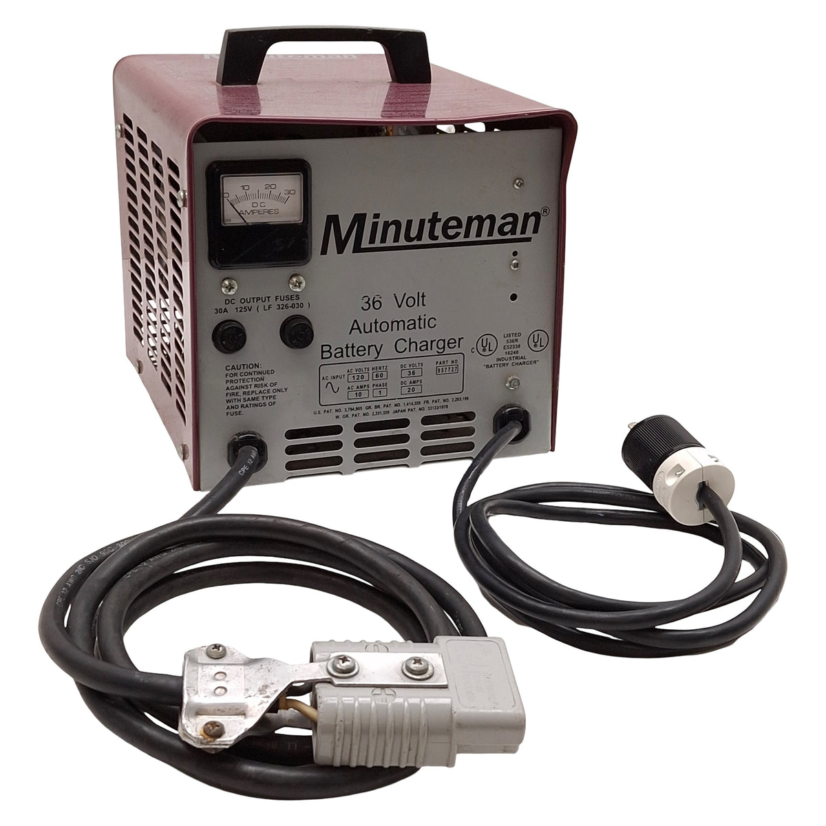 Used Minuteman 957727 Automatic Battery Charger, 36VDC 20A Output, 120VAC 10A Input