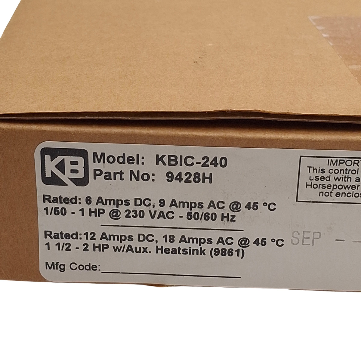 New KB Electronics KBIC-240 9428H SCR DC Motor Speed Control, 208-230VAC/0-180VDC 6A