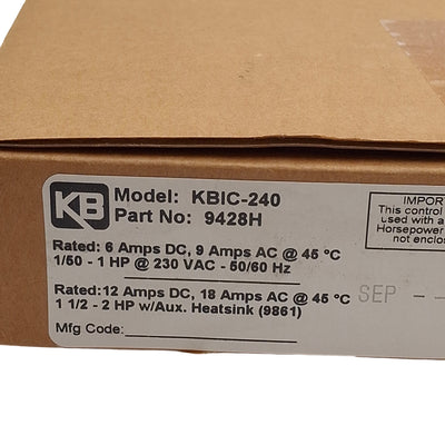 New KB Electronics KBIC-240 9428H SCR DC Motor Speed Control, 208-230VAC/0-180VDC 6A