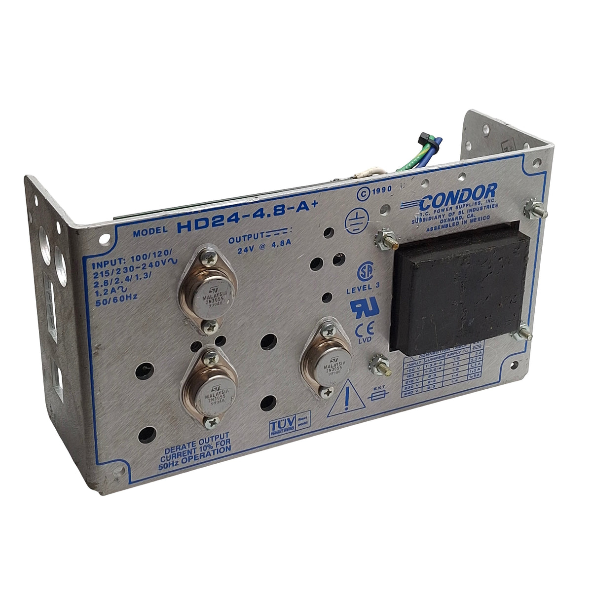 Used Condor HD24-4.8-A+ Open Frame Power Supply, 100-240VAC to 24VDC 4.8A / 115Watts