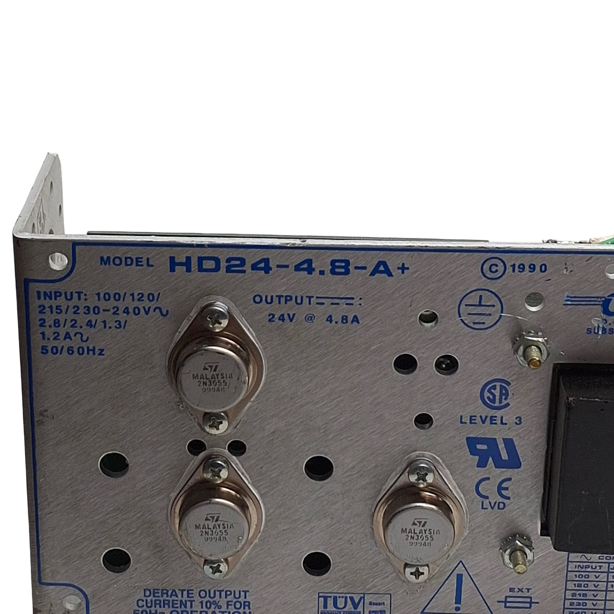 Used Condor HD24-4.8-A+ Open Frame Power Supply, 100-240VAC to 24VDC 4.8A / 115Watts