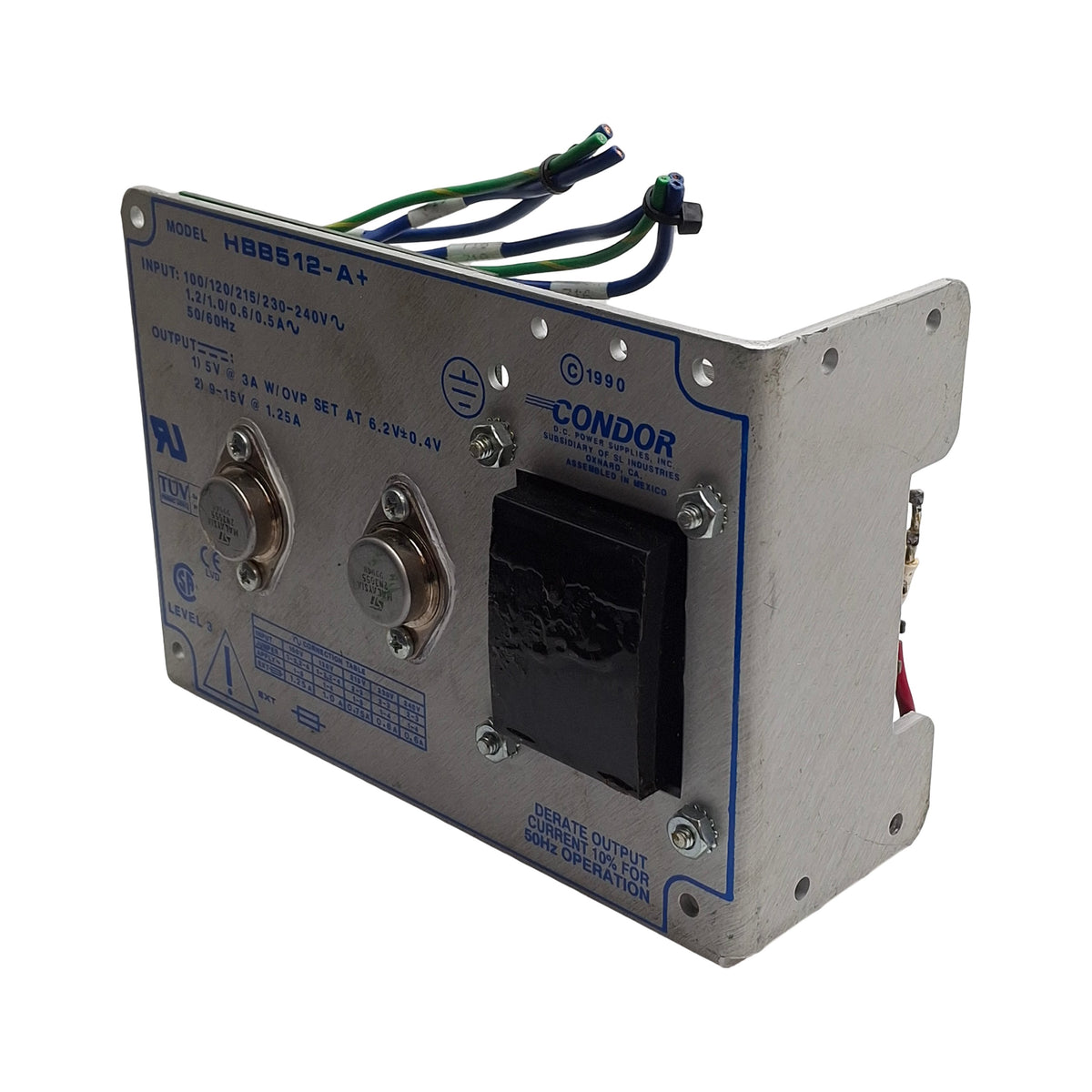 Used Condor HBB512-A+ Dual Output Power Supply, 100-240VAC to 5VDC 3A / 9-15VDC 1.25A