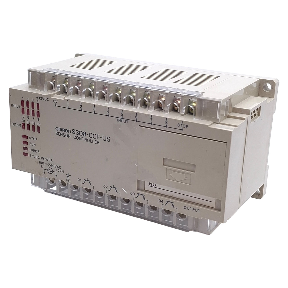 Used Omron S3D8-CCF-US Sensor Controller 8-In, 4-Out, 12VDC 100-240VAC, DIN Rail
