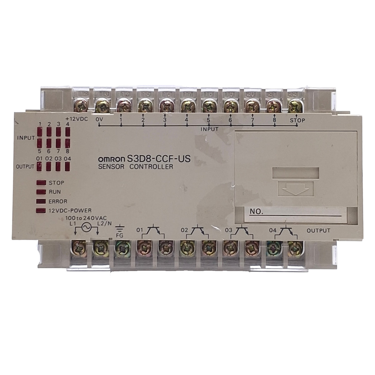 Used Omron S3D8-CCF-US Sensor Controller 8-In, 4-Out, 12VDC 100-240VAC, DIN Rail