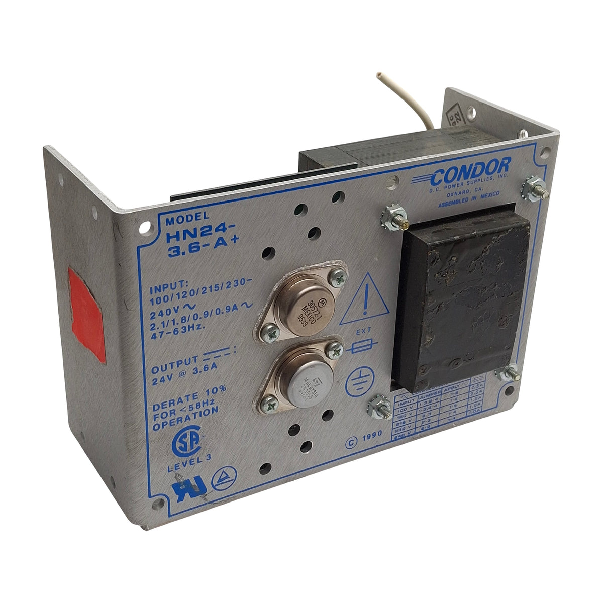 Used Condor HN24-3.6-A+ Linear DC Power Supply, 100-240VAC In, 24VDC 3.6A Output 86W