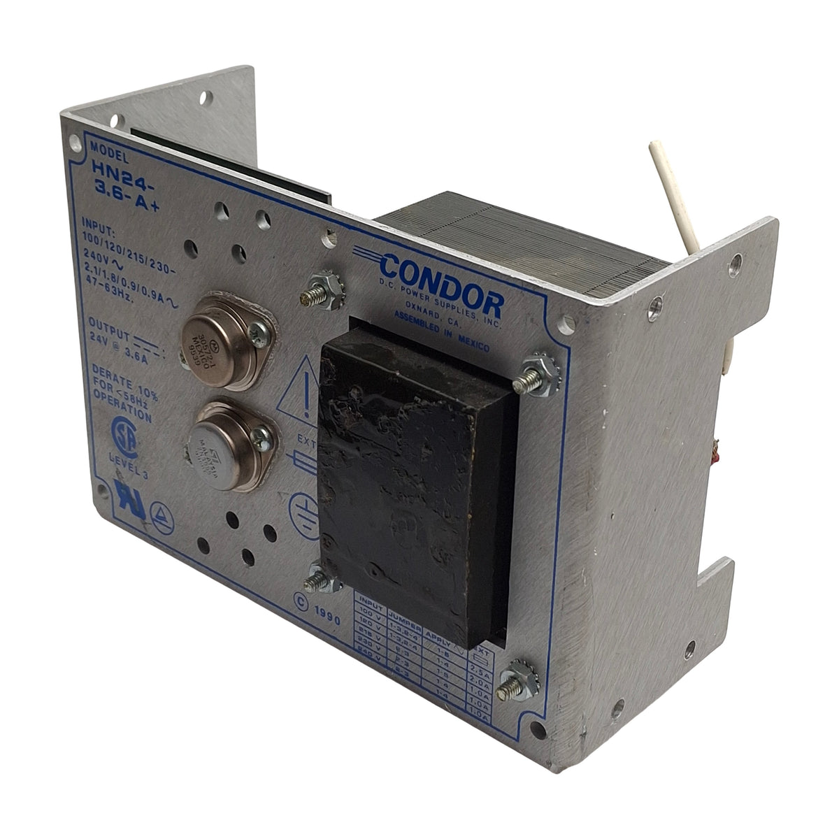 Used Condor HN24-3.6-A+ Linear DC Power Supply, 100-240VAC In, 24VDC 3.6A Output 86W
