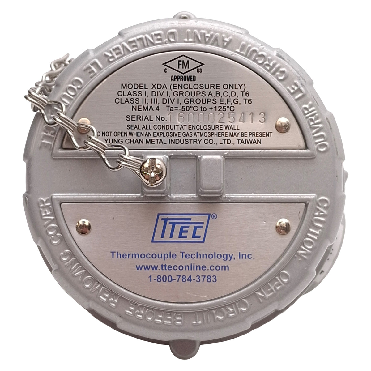 Used TTEC XDA Explosion Proof Aluminum Thermocouple Enclosure Only, 3/4in & 1/2in NPT