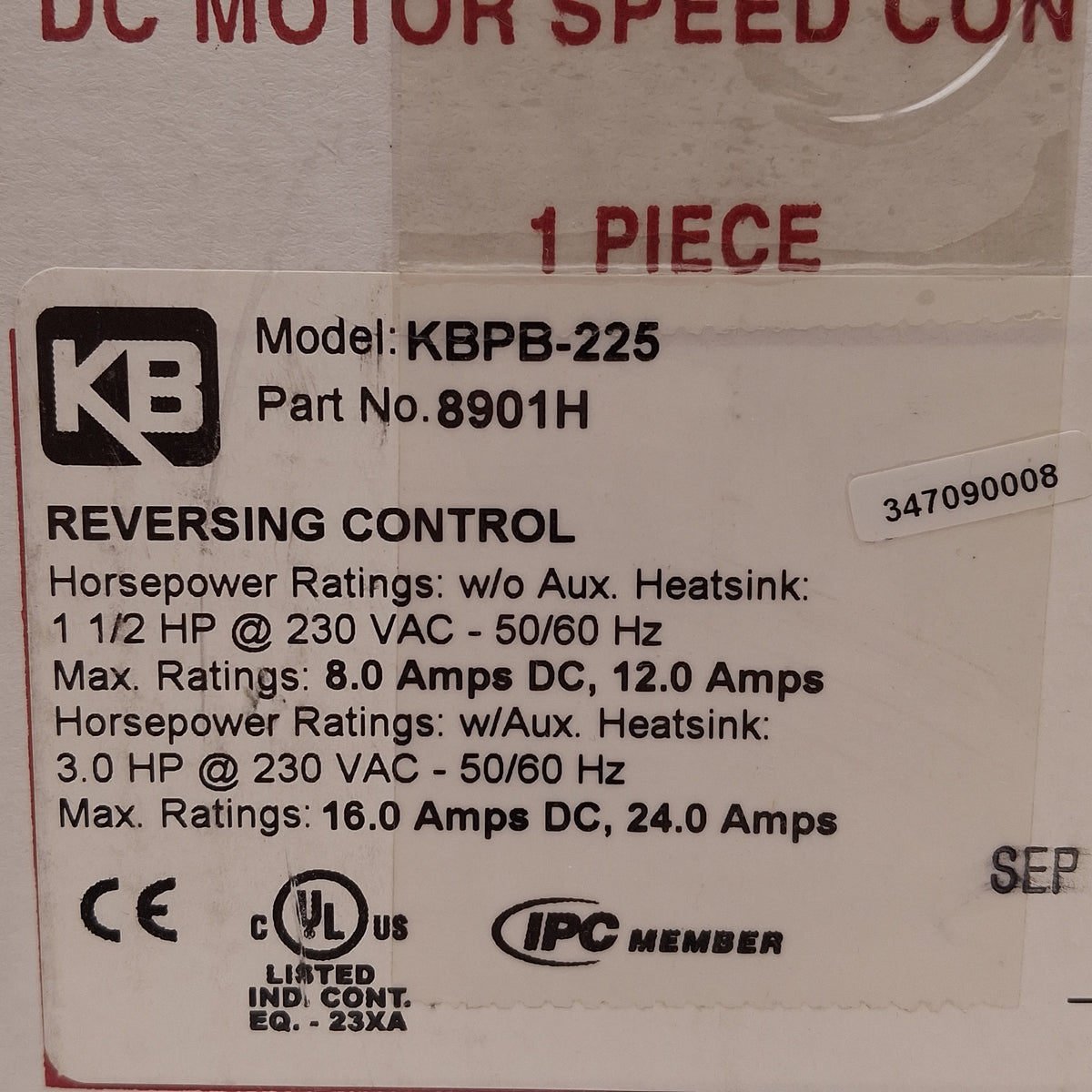 New – Open box KB Electronics KBPB-225 8901H DC Motor Speed Control, 1-1/2HP, 0-180VDC 8A