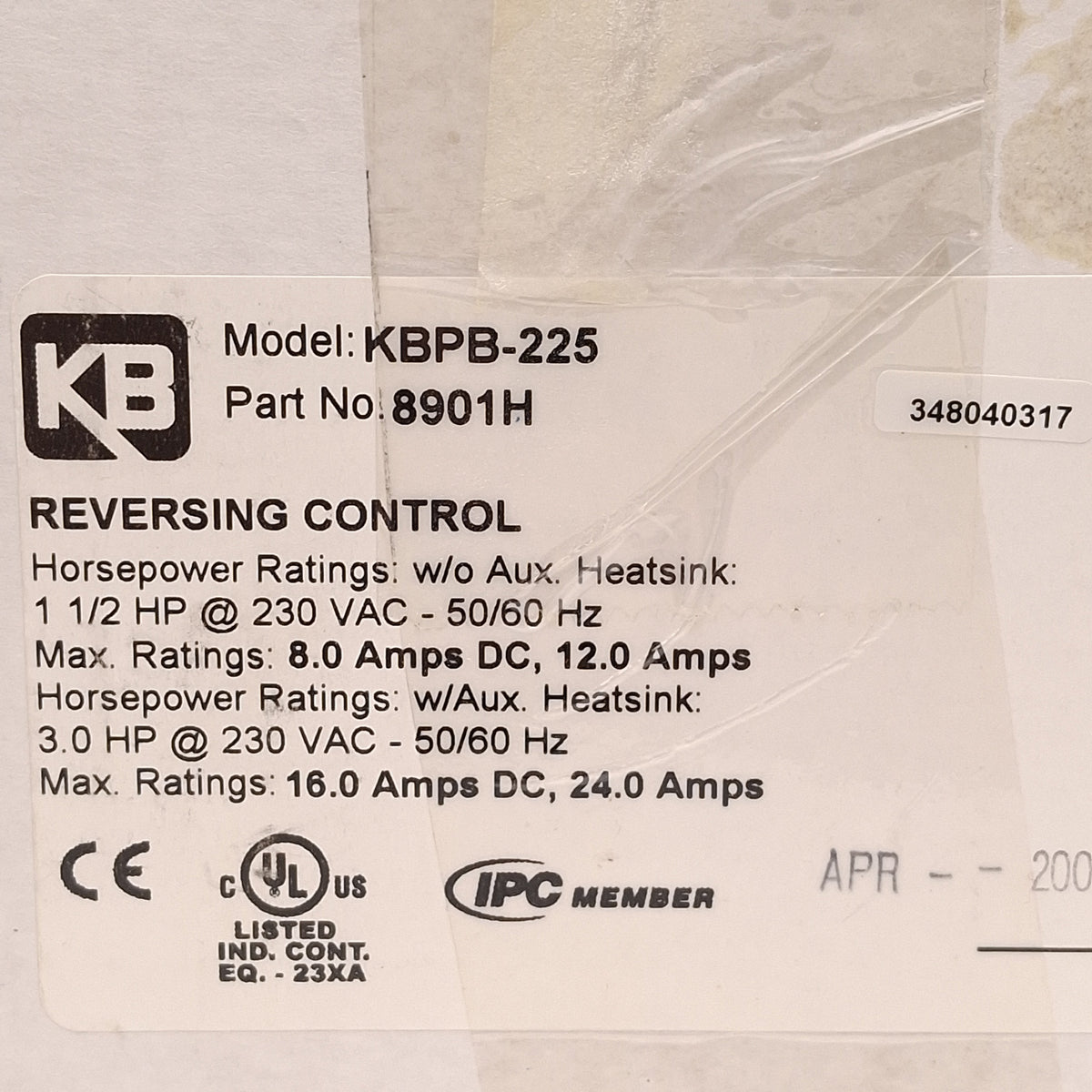 New KB Electronics KBPB-225 8901H DC Motor Speed Control, 0-180VDC 8A, 1-1/2HP