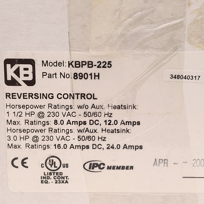 New KB Electronics KBPB-225 8901H DC Motor Speed Control, 0-180VDC 8A, 1-1/2HP