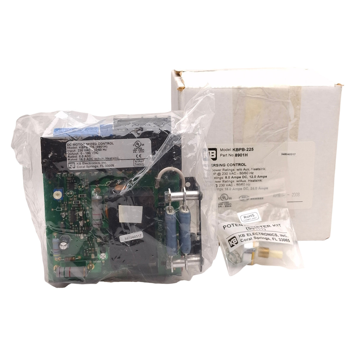 New KB Electronics KBPB-225 8901H DC Motor Speed Control, 0-180VDC 8A, 1-1/2HP