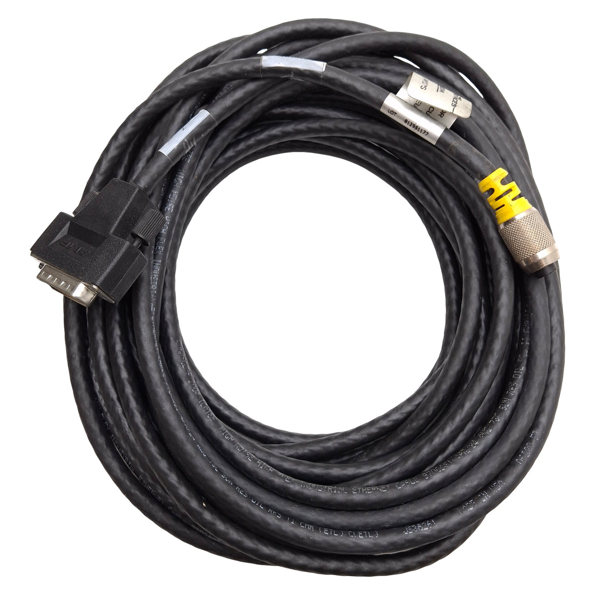 Used Molex 849090204 Industrial Ethernet Cable, Cat5e, 60VDC 2A, M12 8-Pin, DB15, 10m
