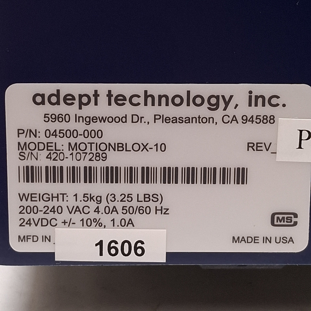 New Adept 04500-000 MOTIONBLOX-10 Servo Amplifier, 24VDC Control, 200-240VAC Supply