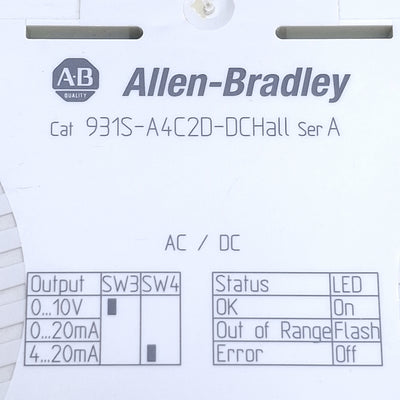 Used Allen Bradley 931S-A4C2D-DCHALL Signal Conditioner 0-30A to 0/4-20mA & 0-10VDC