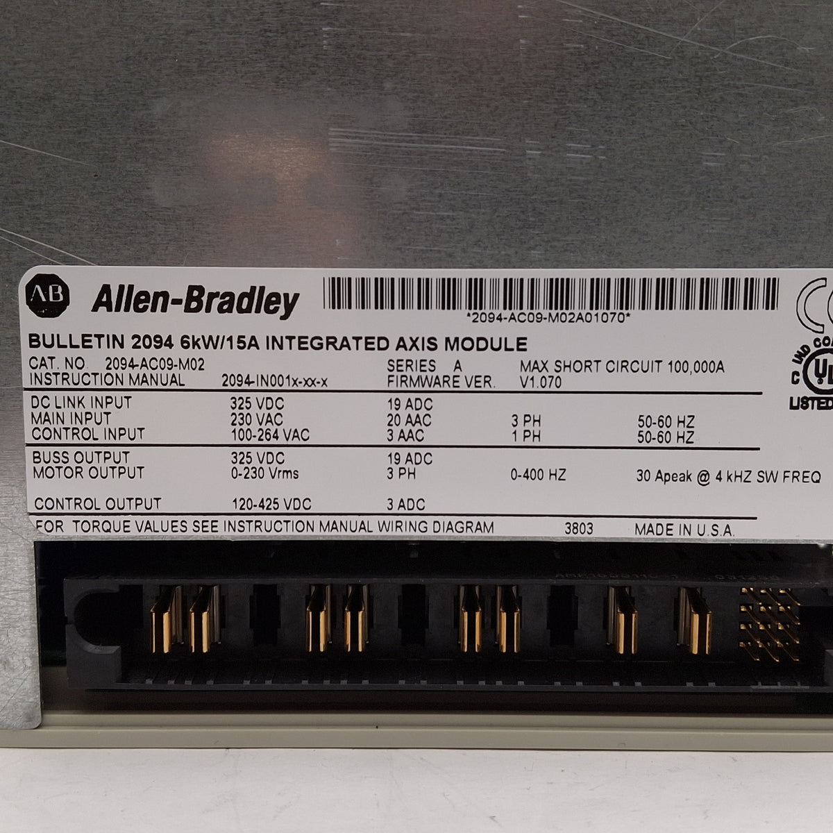 Used Allen Bradley 2094-AC09-M02 Kinetix 6000 Power Supply / Servo Drive 6kW/15A