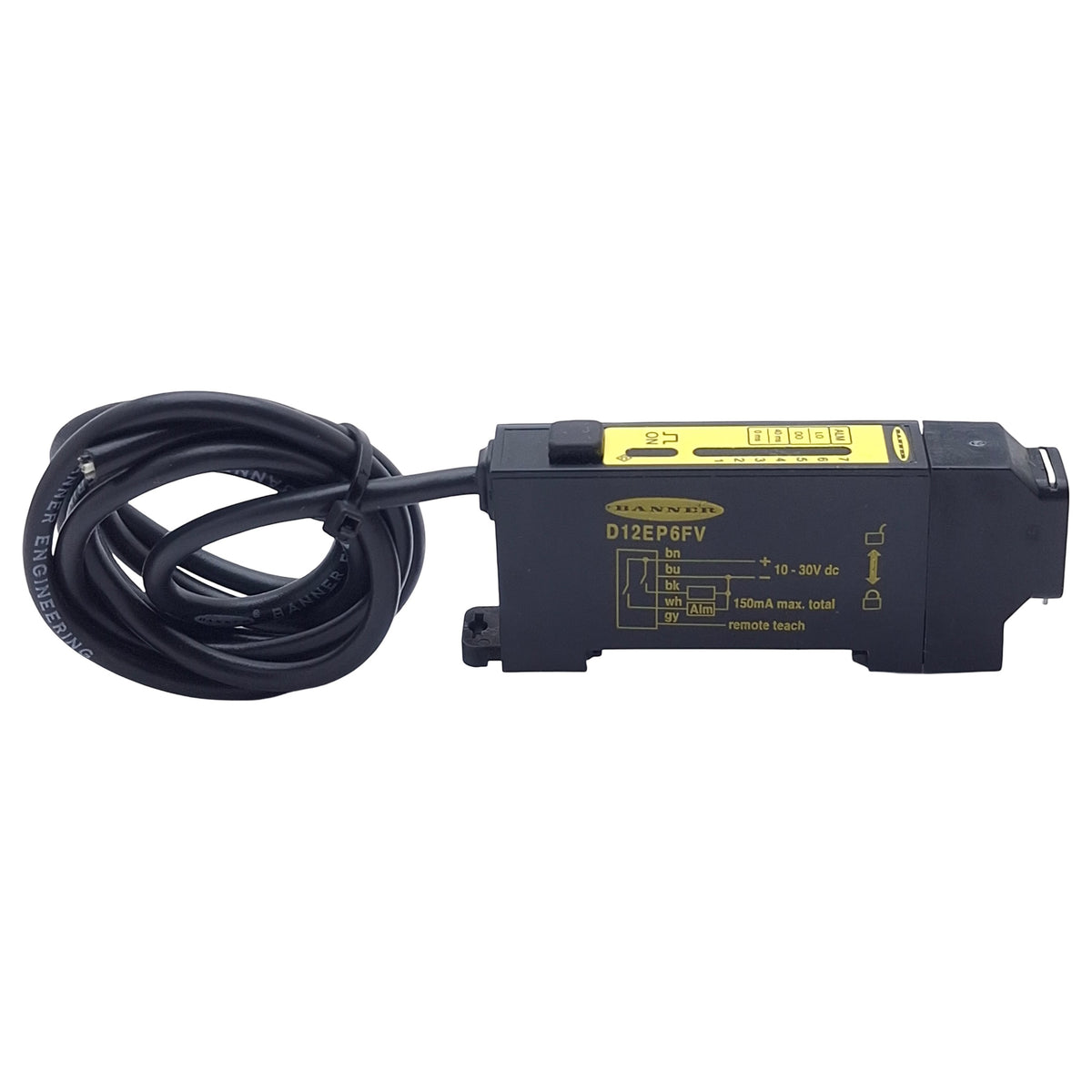 Used Banner D12SN6FV Glass Fiber Optic Amplifier, NPN, 10-30VDC, 5-Wire Lead, 0.9m