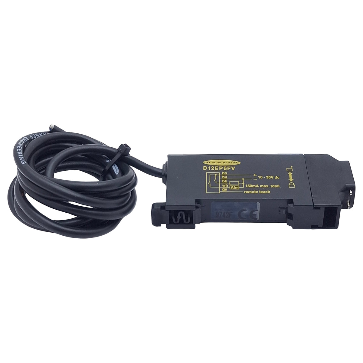 Used Banner D12SN6FV Glass Fiber Optic Amplifier, NPN, 10-30VDC, 5-Wire Lead, 0.9m