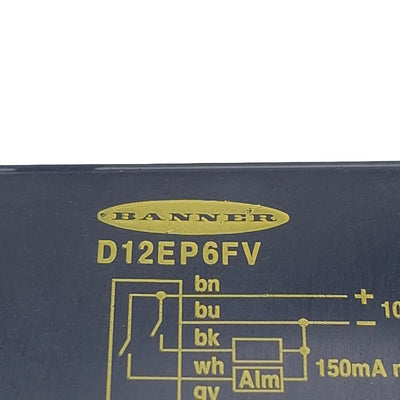Used Banner D12SN6FV Glass Fiber Optic Amplifier, NPN, 10-30VDC, 5-Wire Lead, 0.9m