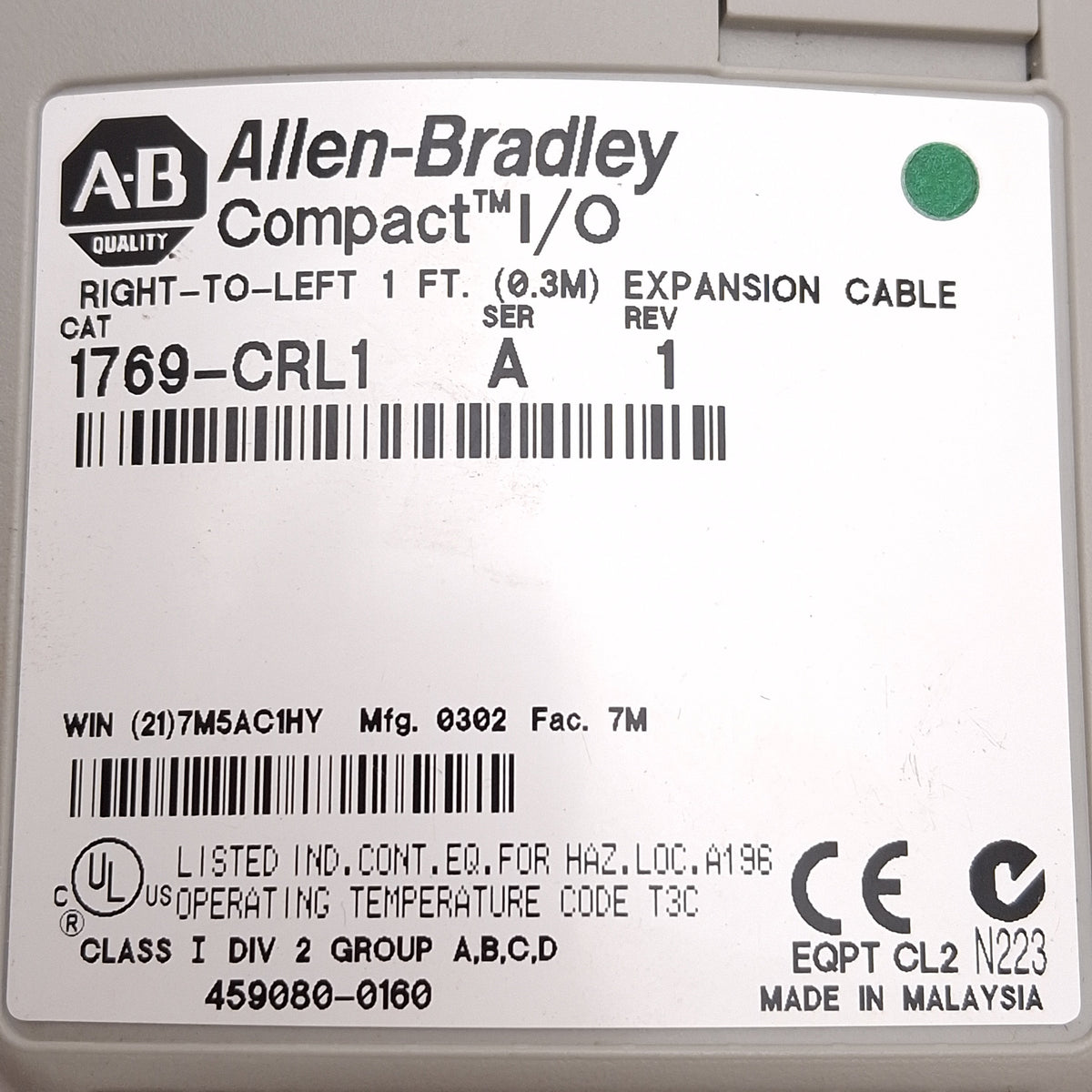 Used Allen Bradley 1769-CRL1 Rev A Compact I/O Right-to-Left Expansion Cable, 0.3m