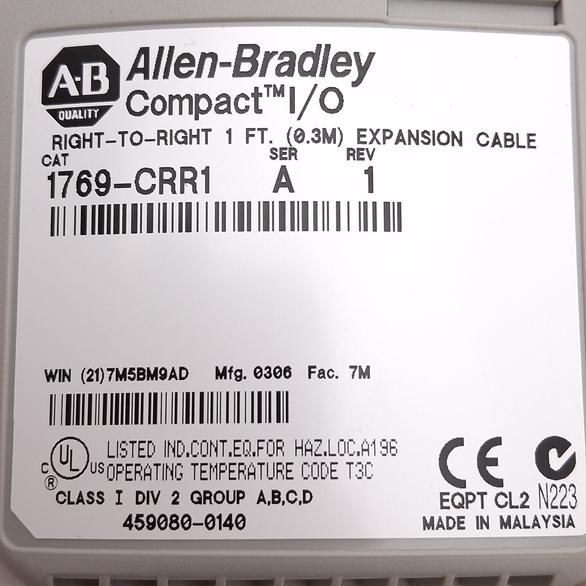 Used Allen Bradley 1769-CRR1 Rev A Compact I/O Right-to-Right Expansion Cable, 0.3m