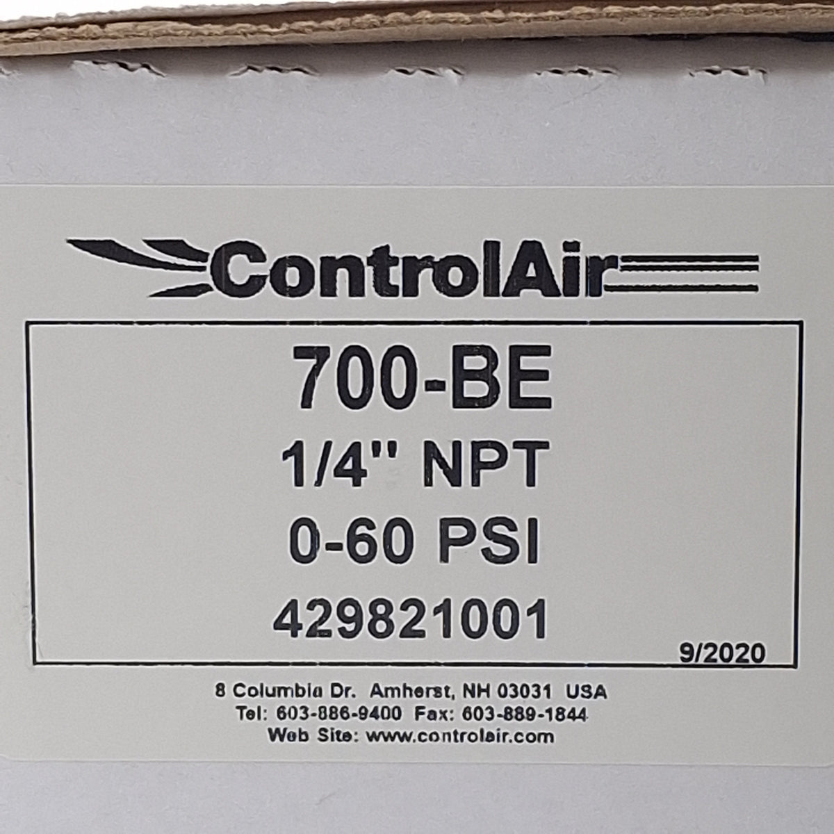 New Control Air 700-BE Precision Air Pressure Regulator, 1/4in NPT, 0-60psi Set