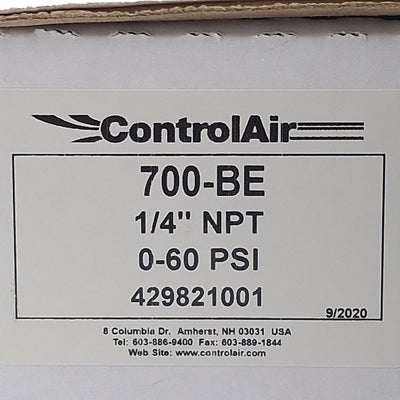 New Control Air 700-BE Precision Air Pressure Regulator, 1/4in NPT, 0-60psi Set