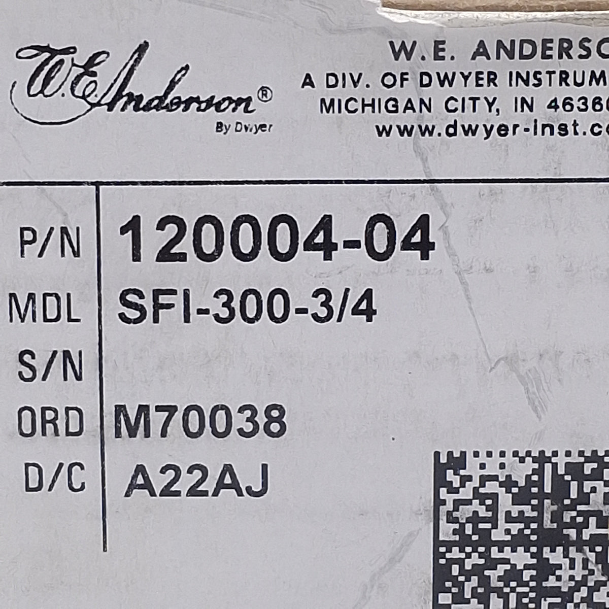 New W.E. Anderson SFI-300-3/4 Double-Window Sight Flow Indicator, 3/4in NPT, 125psi