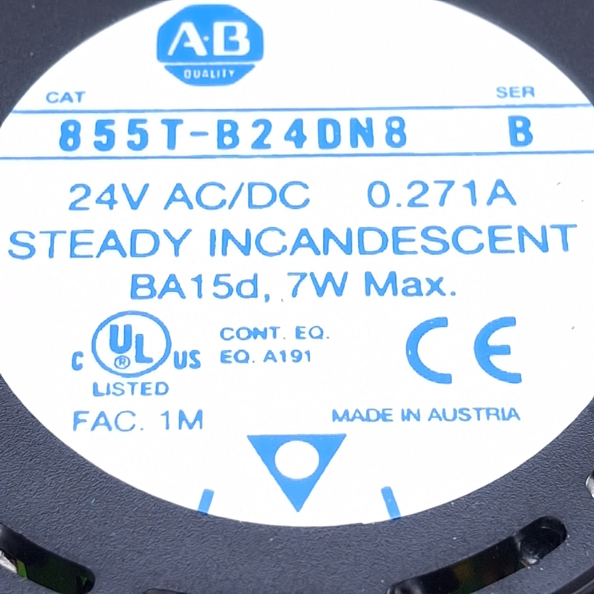 Used Allen Bradley 855T-B24DN8 Yellow Incandescent Stack Light Module, 24VAC/DC, 70mm
