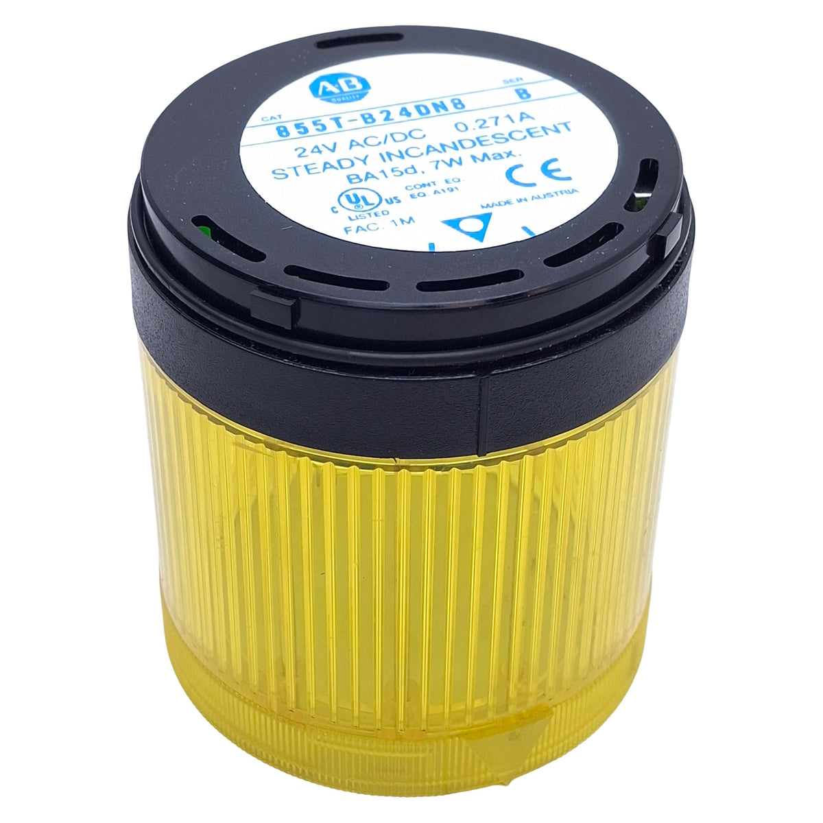 Used Allen Bradley 855T-B24DN8 Yellow Incandescent Stack Light Module, 24VAC/DC, 70mm