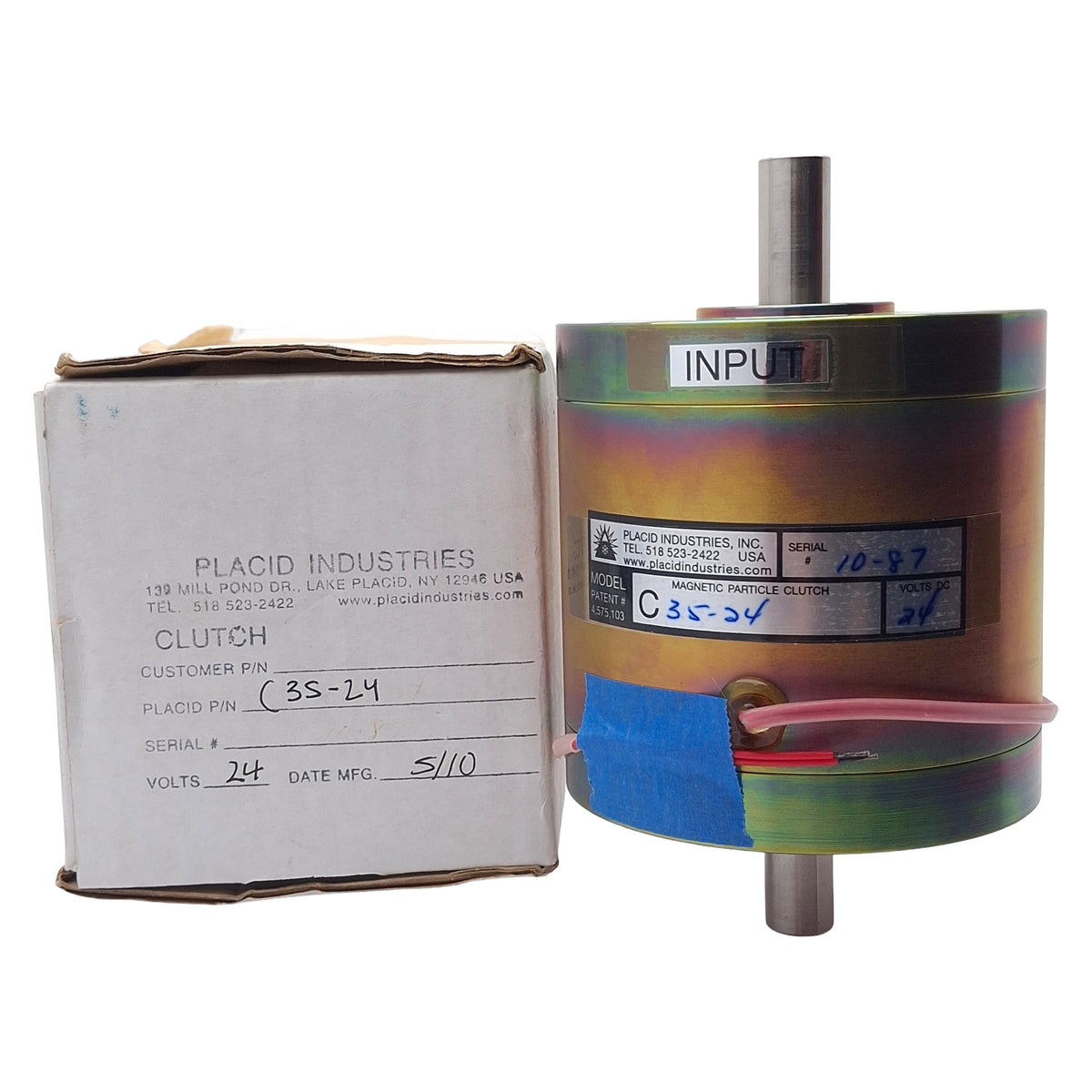 New Placid C35-24 Magnetic Particle Clutch, 24VDC, ø1/2in Shaft, 1-35lb-in, 1000RPM