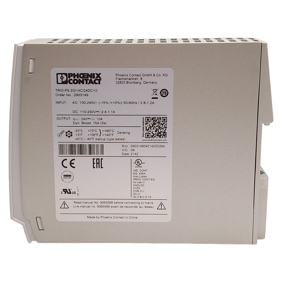 New Phoenix Contact TRIO-PS-2G/1AC/24DC/10 2903149 Power Supply, 240W, 24VDC 10A