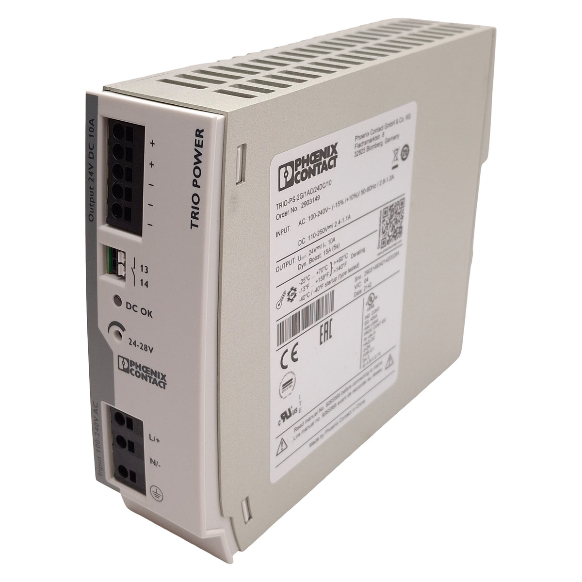 New Phoenix Contact TRIO-PS-2G/1AC/24DC/10 2903149 Power Supply, 240W, 24VDC 10A
