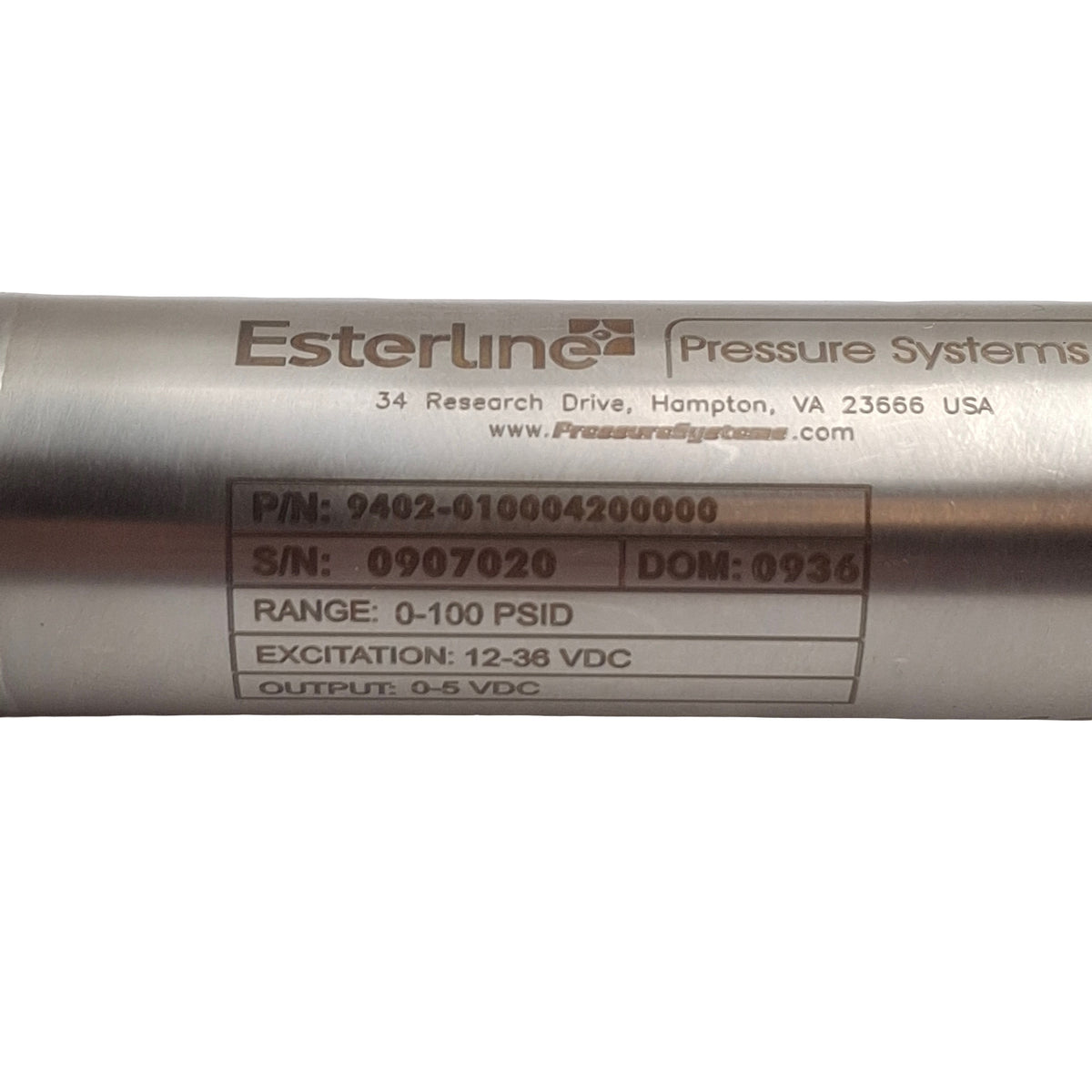 Used Esterline Pressure Systems 9402-010004200000 Transducer, 0-100psid, 0-5VDC Out