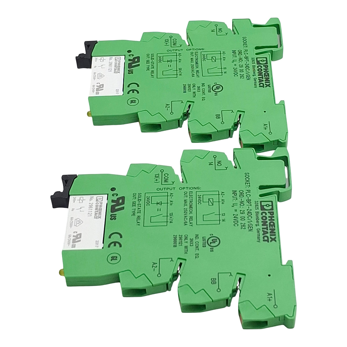 New – Open box Lot of 2 Phoenix Contact 2961121 Relay W/ 2900262 Socket, 6A 250VAC, 24VDC Coil