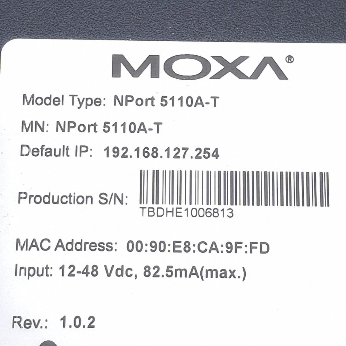 Used Moxa NPort 5110A-T Device Server, RS-232 DB9, RJ45 10/100M Ethernet, 12-28VDC