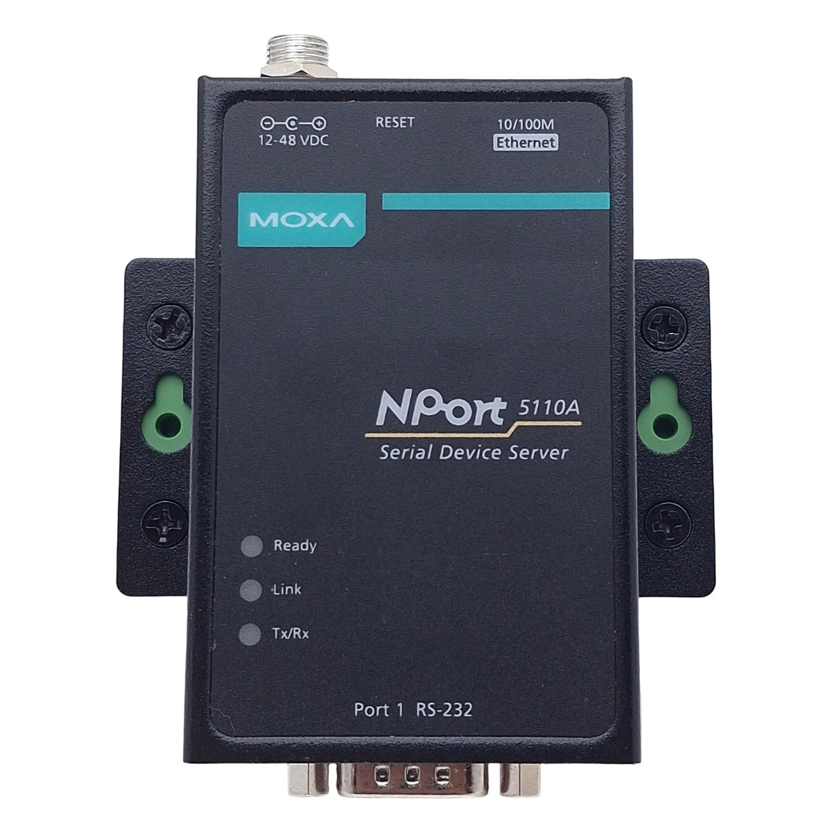 Used Moxa NPort 5110A-T Device Server, RS-232 DB9, RJ45 10/100M Ethernet, 12-28VDC