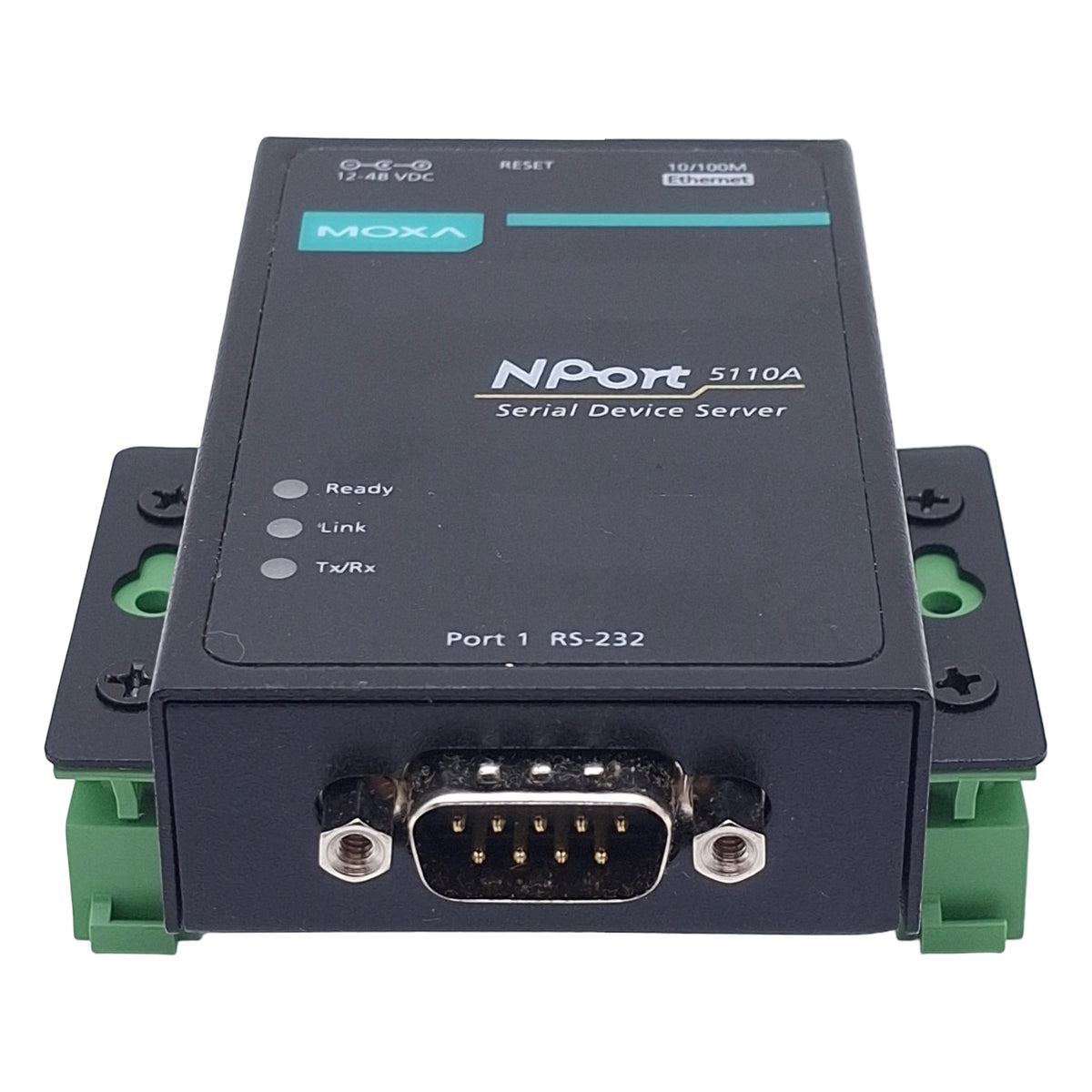 Used Moxa NPort 5110A-T Device Server, RS-232 DB9, RJ45 10/100M Ethernet, 12-28VDC