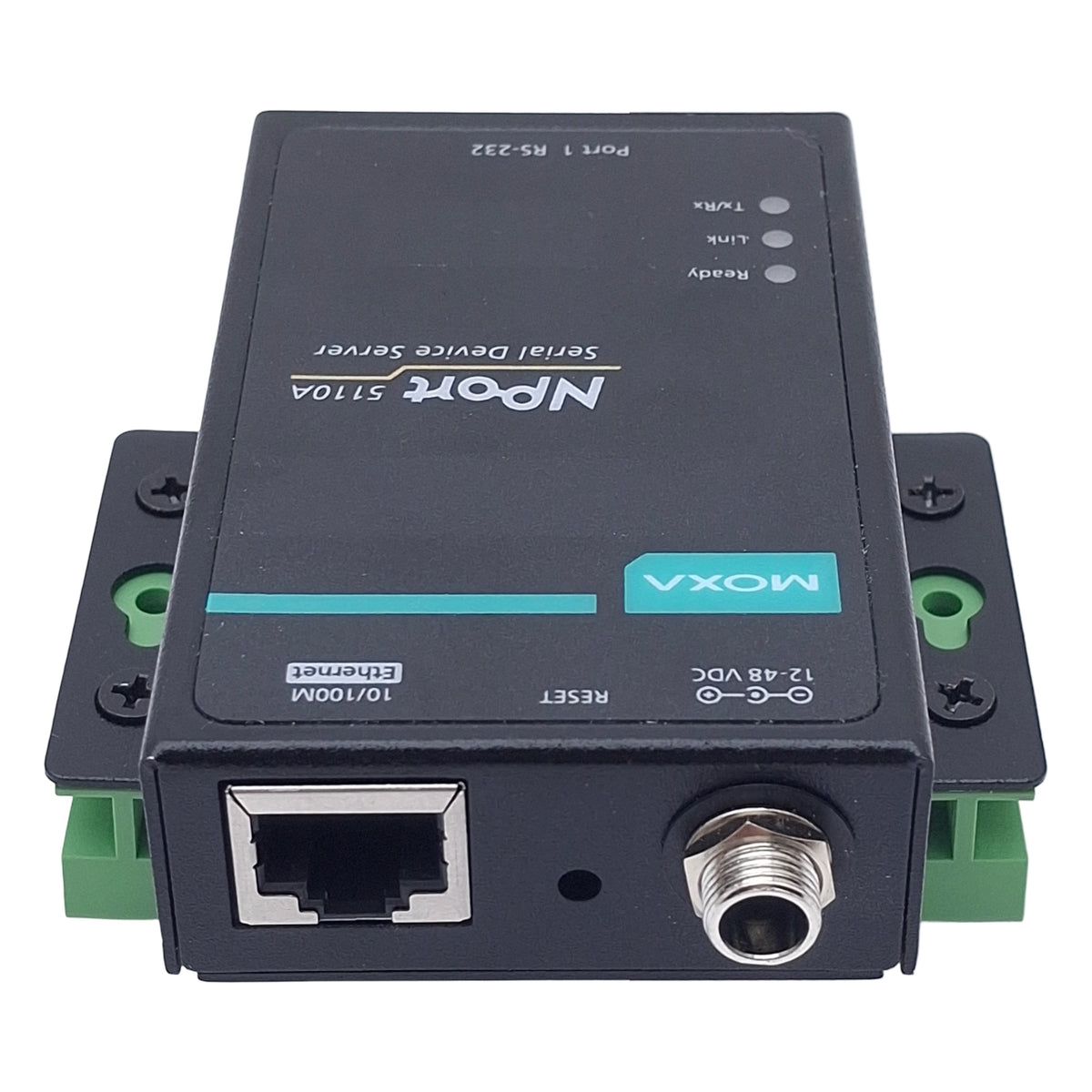 Used Moxa NPort 5110A-T Device Server, RS-232 DB9, RJ45 10/100M Ethernet, 12-28VDC
