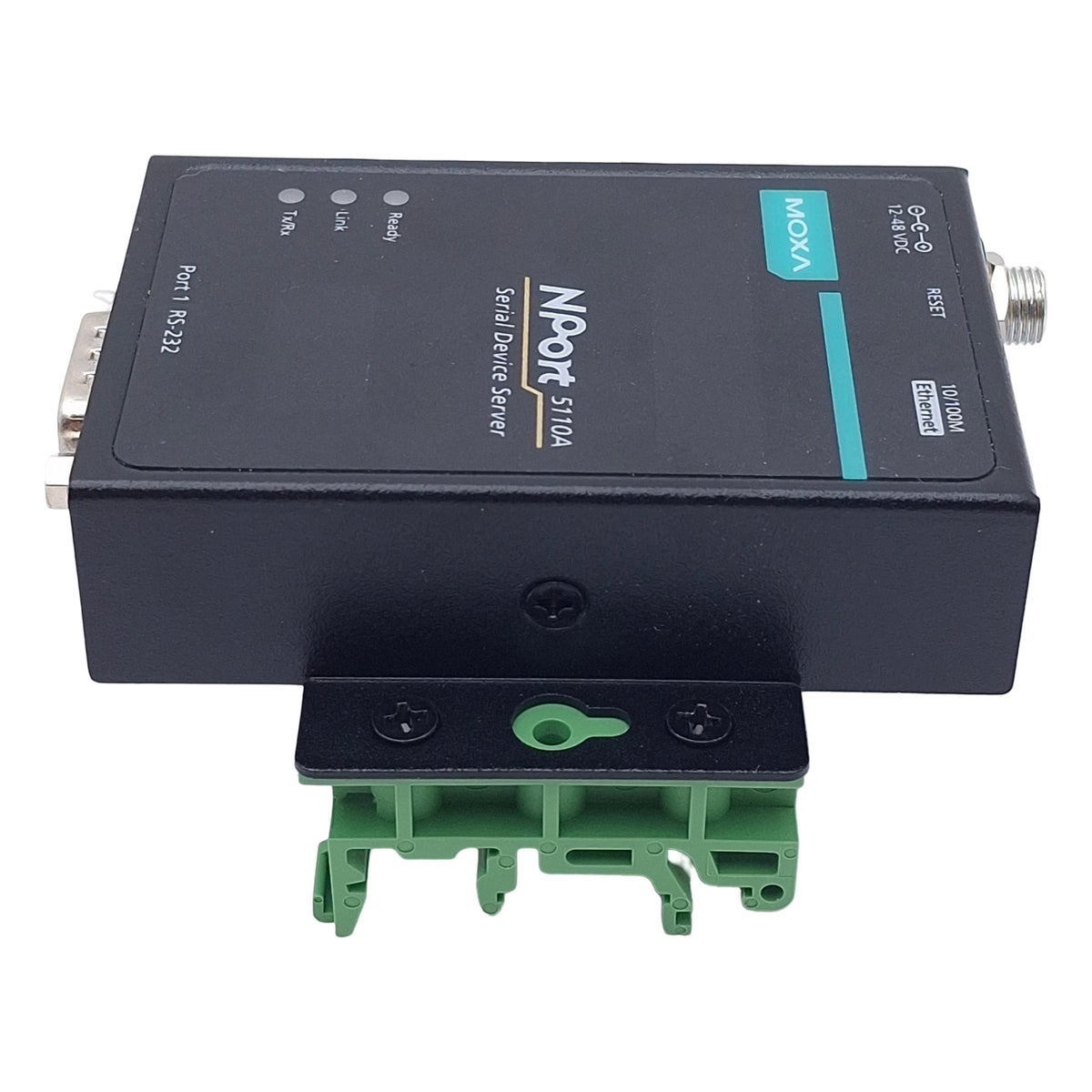 Used Moxa NPort 5110A-T Device Server, RS-232 DB9, RJ45 10/100M Ethernet, 12-28VDC