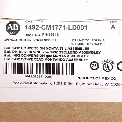New Allen Bradley 1492-CM1771-LD001 Swing Arm Conversion Module, 16pt, 1771 to 1756